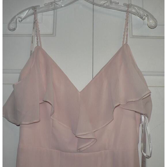 Levkoff Embellished Ruffle Neck Chiffon A-Line Gown in Petal Pink Size 4 $180 - Picture 3 of 5
